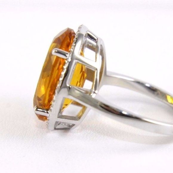 Honey Yellow Citrine & Diamond Halo Ring WG 7.64Ct - Picture 6 of 7